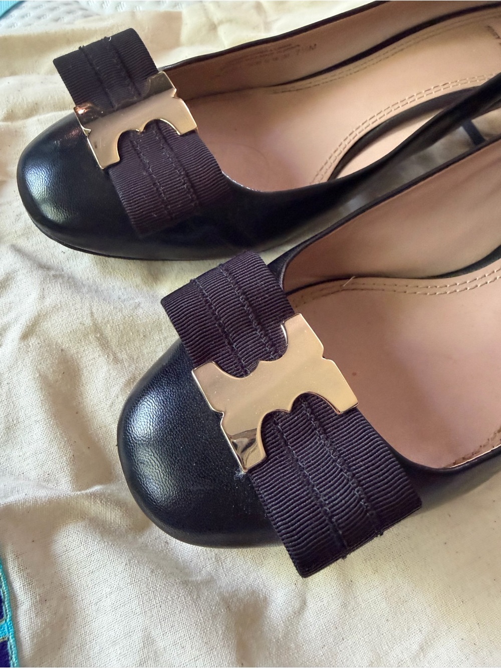 Tory Burch Black Leather Sally Block Heel Pumps Size 7.5M